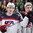 COLOGNE, GERMANY - MAY 16: USA's Andrew Copp #9 and Anders Lee #27 are all smiles after a 5-3 preliminary round win over Russia at the 2017 IIHF Ice Hockey World Championship. (Photo by Andre Ringuette/HHOF-IIHF Images)

